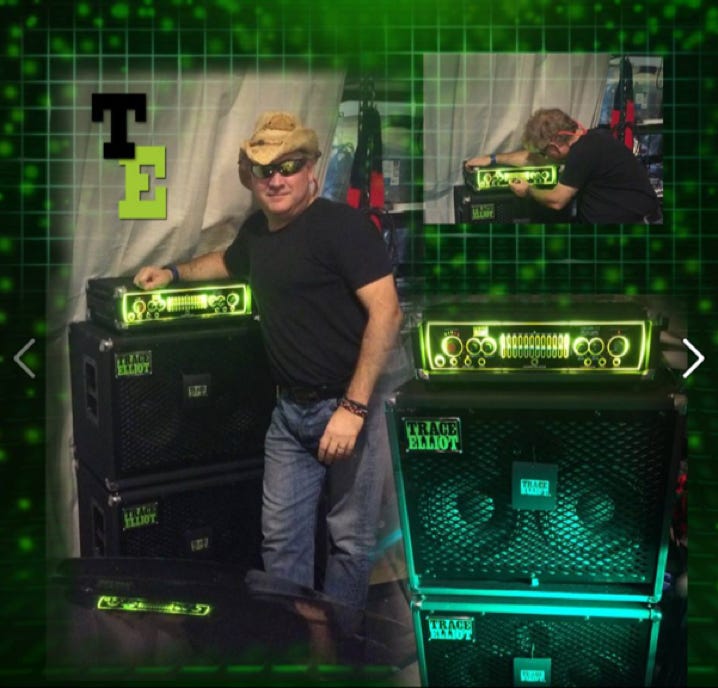 2016 October, Jon Randall, Blog Image of me with my new Trace Elliot AH600 bass head and three 2x10 Trace Elliot speaker cabinets.
